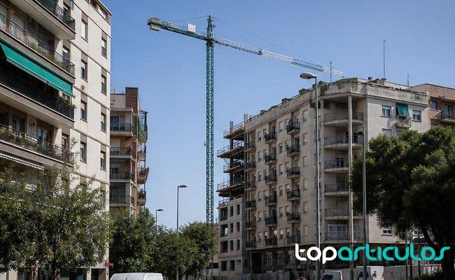 El Banco de España alerta de que el alquiler retrasa la emancipación juvenil Bloques de viviendas y obra residencial en una ciudad española