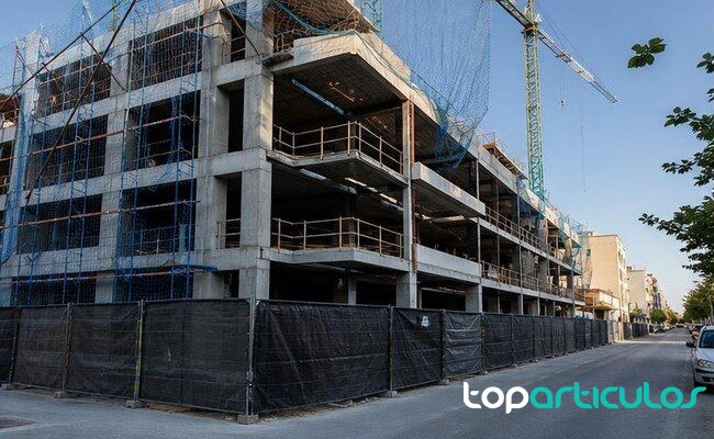 Construcción de vivienda nueva Promoción residencial en construcción vista desde la calle