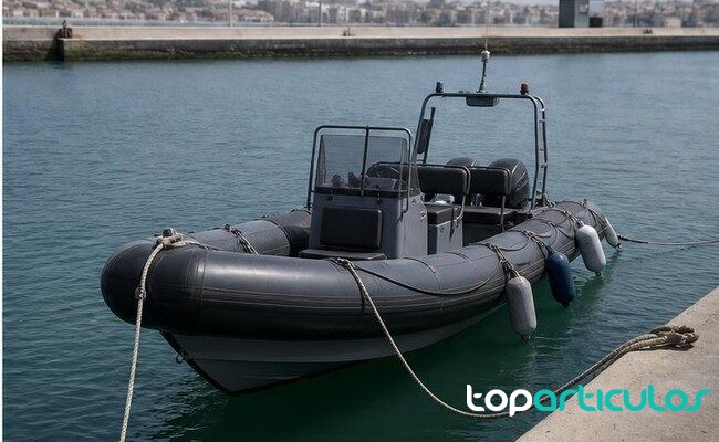 Embarcación semirrígida intervenida Embarcación semirrígida genérica amarrada en un puerto