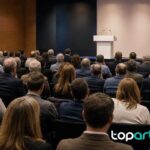 congreso político en Cataluña con público y atril sin texto visible