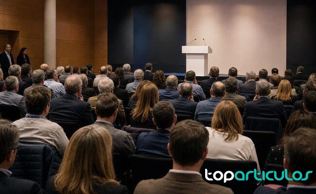 congreso político en Cataluña con público y atril sin texto visible