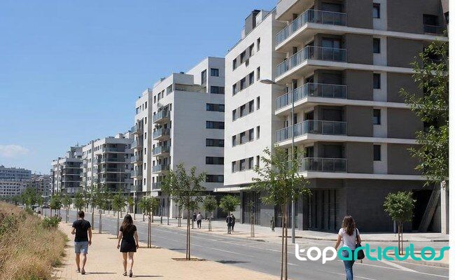 Compradores observando un edificio residencial durante una visita de vivienda
