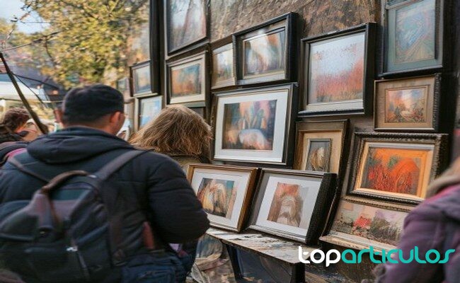 feria de arte local con obras contemporáneas