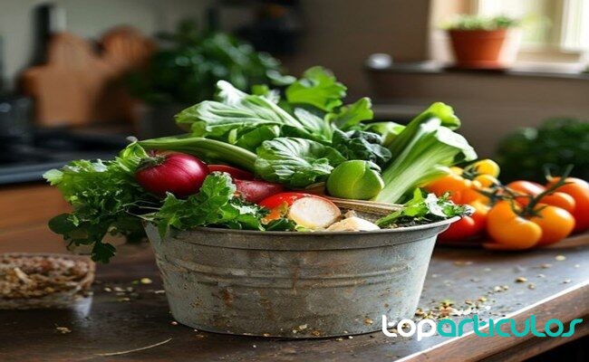 Cubo con restos vegetales preparados para compostaje doméstico restos vegetales para hacer compost en casa