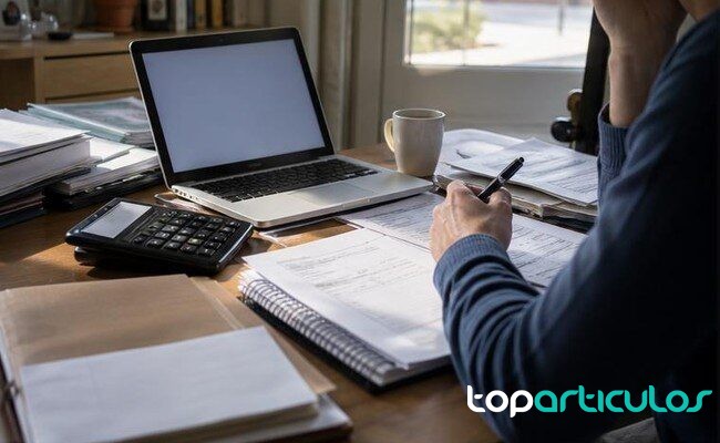 Capital suscrito de nuevas empresas Mesa de trabajo de una pequeña empresa con calculadora y carpetas