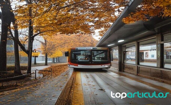 Andén de autobuses usado para combinar transporte público en una escapada autobús para una escapada sin coche