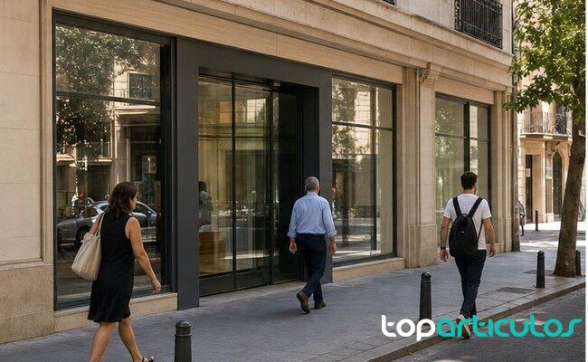 Oficina bancaria genérica en una ciudad española sin logotipos visibles