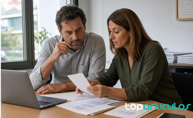 Responsables de una pyme revisan documentos financieros en una oficina