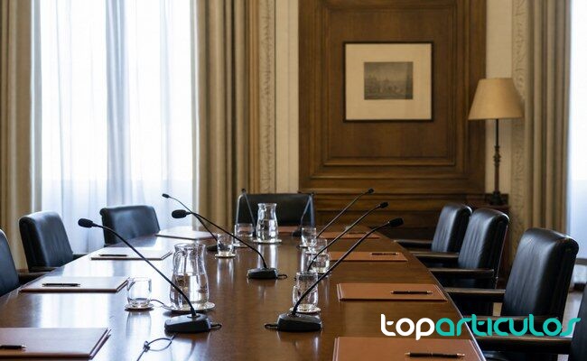 Sala de reuniones preparada para abordar una reforma legal sobre derechos fundamentales sala institucional preparada para una reunión sobre justicia