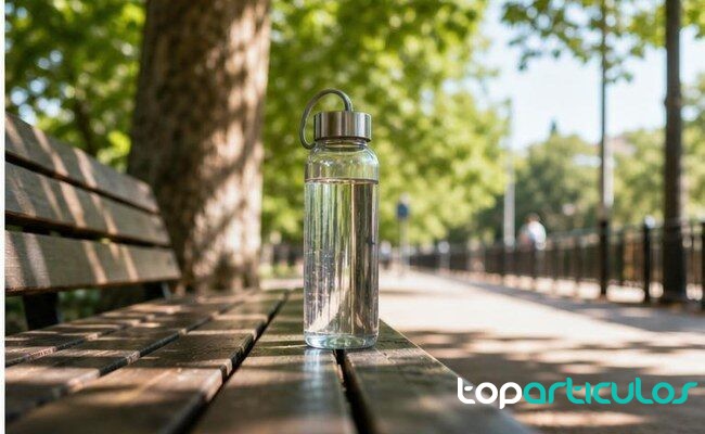 Agua preparada para mantener la hidratación fuera de casa botella de agua durante una salida de verano
