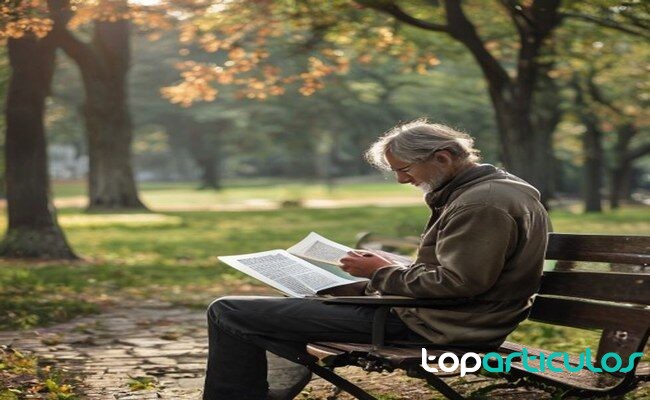 Persona leyendo un libro en un banco de parque sin usar el móvil leer al aire libre para desconectar