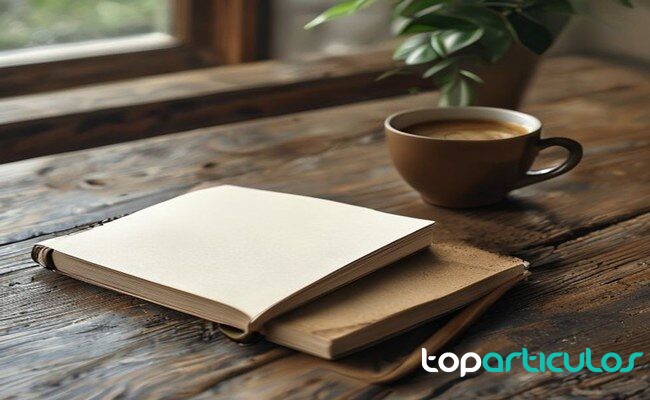 Mesa con cuaderno y café para descansar de las pantallas cuaderno y café para una pausa sin móvil