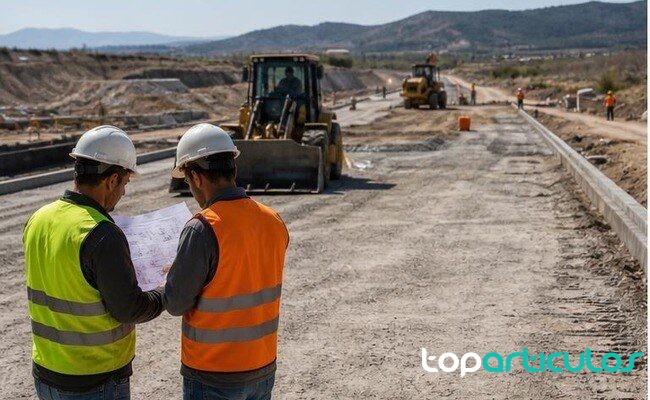 Trabajos de ingeniería civil con maquinaria y operarios en una vía urbana