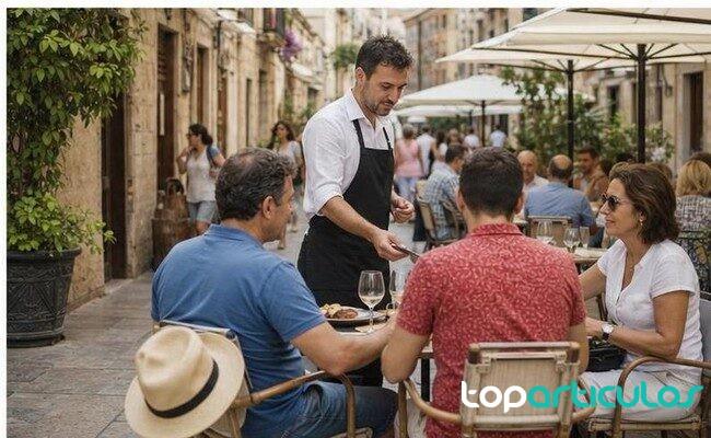 Clientes en una terraza de restauracion de una ciudad española