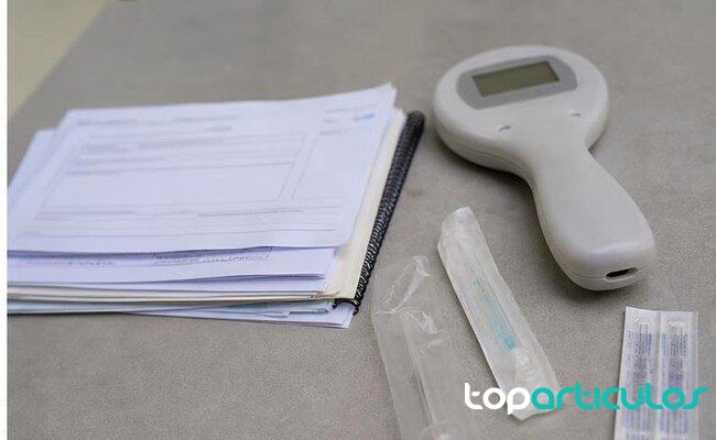 Documentación veterinaria revisada en una investigación por trazabilidad animal documentación veterinaria y lector de microchips sobre una mesa de inspección
