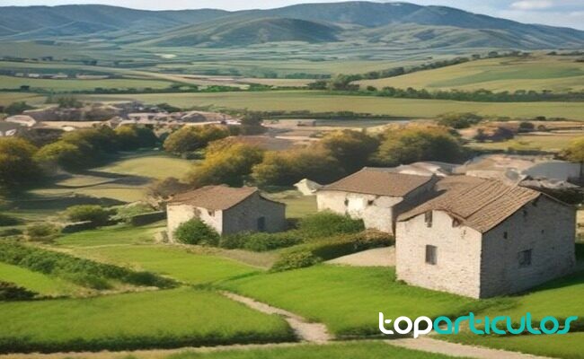 Vista natural de un pueblo rural español en primavera u otoño turismo rural en temporada media